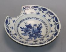 An 18th century Delft blue and white barber's bowl diameter 25.5cm