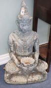 A pair of re-constituted stone Buddha garden ornaments H.80cm