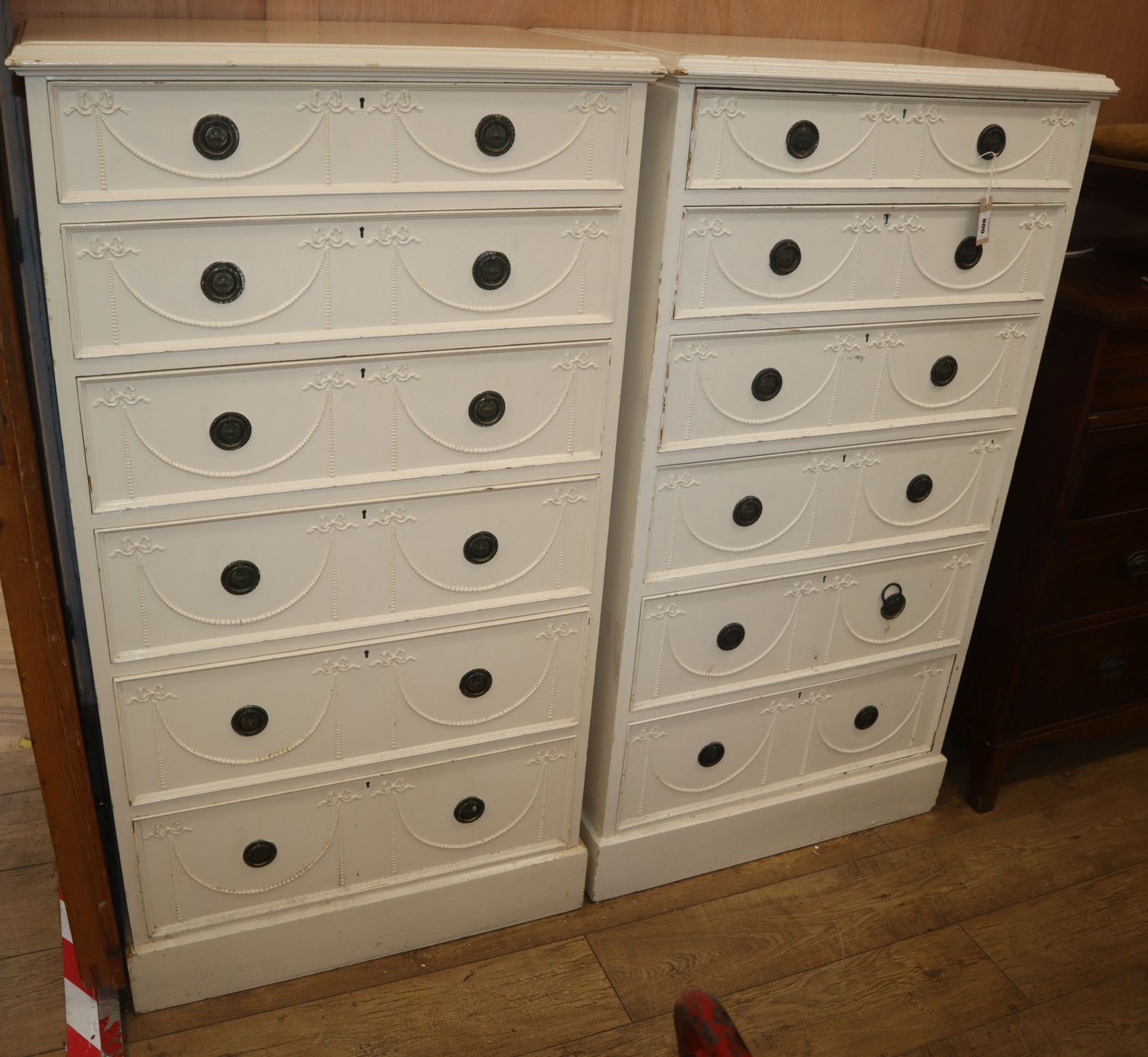 A pair of Edwardian painted pine six drawer chests W.75cm - Image 2 of 2