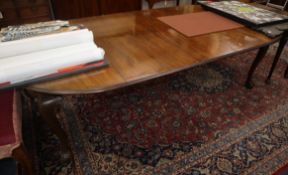 A 1920's mahogany extending dining table 244cm extended (three spare leaves-no winder)