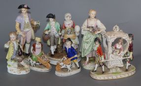 A 19th century Meissen boy, model no 17 and six other porcelain figures