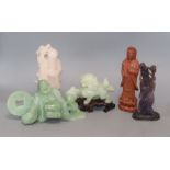 Four Chinese hardstone figures and a soapstone figure of Shou Lao