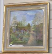 Timothy Easton (b. 1943), 'Enclosed Irises, Bedfield Hall', signed, inscribed verso, oil on