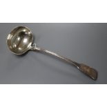 A George III silver fiddle pattern soup ladle, Turner & Shea, London, 1808, 6 oz, 32.5cm.
