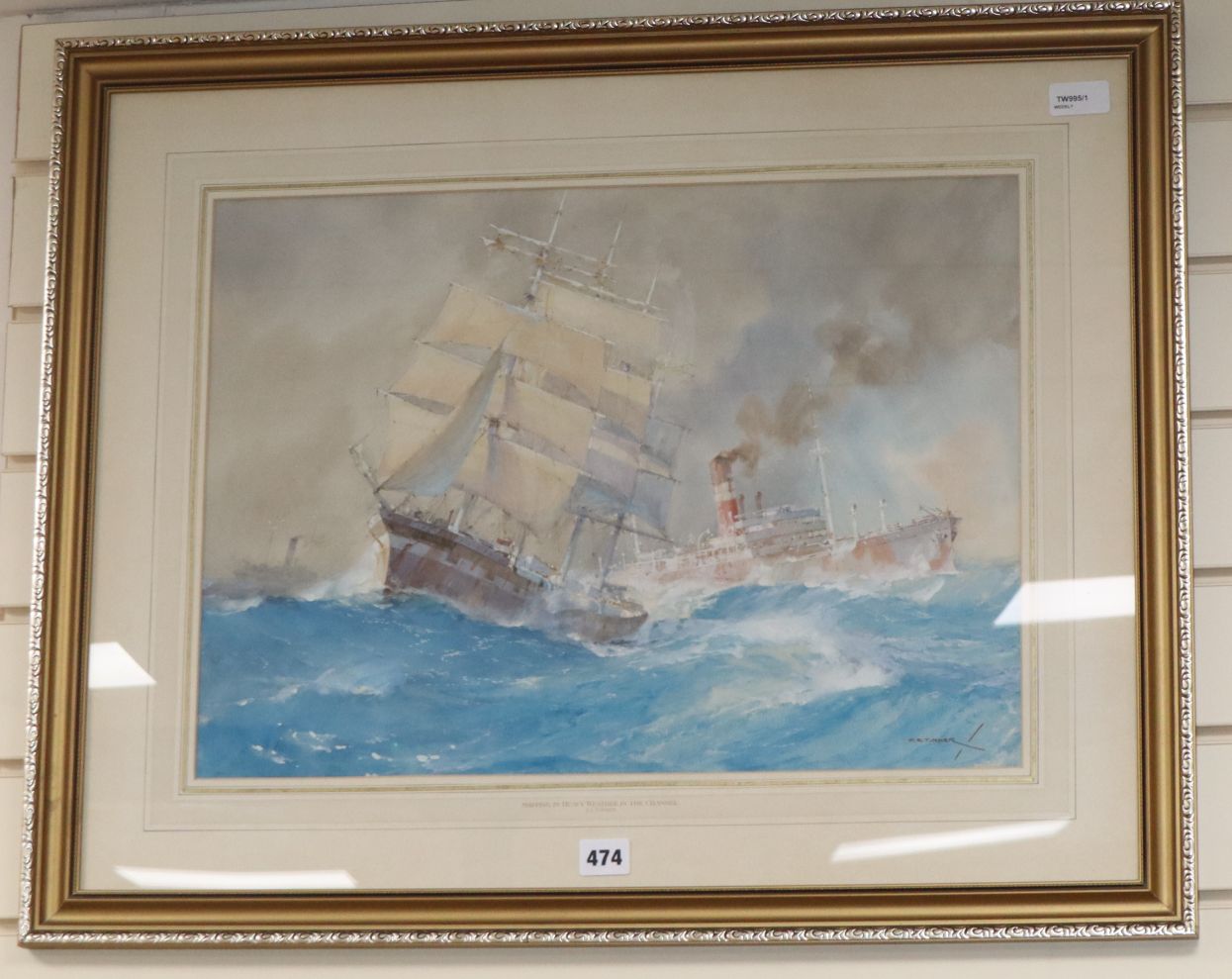 Charles E Turner (1883-1965), 'Shipping in Heavy Weather in the Channel', signed, watercolour