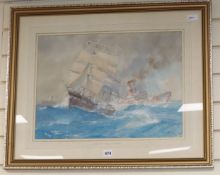 Charles E Turner (1883-1965), 'Shipping in Heavy Weather in the Channel', signed, watercolour