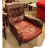 A late Victorian Howard style leather armchair, a.f.