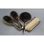 A 1920's silver and tortoiseshell five piece mirror and brush set by Mappin & Webb.