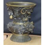 A large Japanese bronze vase, early 20th century, decorated with toads and snails height 44cm