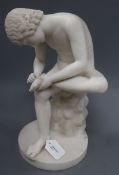 After the Antique, a white marble figure of 'The Spinario' (Boy with Thorn), modelled as a youth