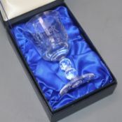 Twelve Royal commemorative glass goblets including examples by Wedgwood, Royal Doulton, Webb