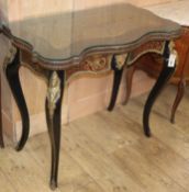 A 19th century ebonised boullework serpentine folding card table W.84cm