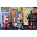 Three vintage Japanese tinplate /plastic robots, comprising a Horikawa battery-operated Mr Zerox (