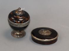 A late Victorian silver mounted tortoiseshell pedestal box and cover, William Comyns, London, 1892
