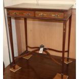 A Sheraton Revival mahogany side table, of rectangular form, fitted two small drawers, line-inlaid