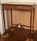 A Sheraton Revival mahogany side table, of rectangular form, fitted two small drawers, line-inlaid