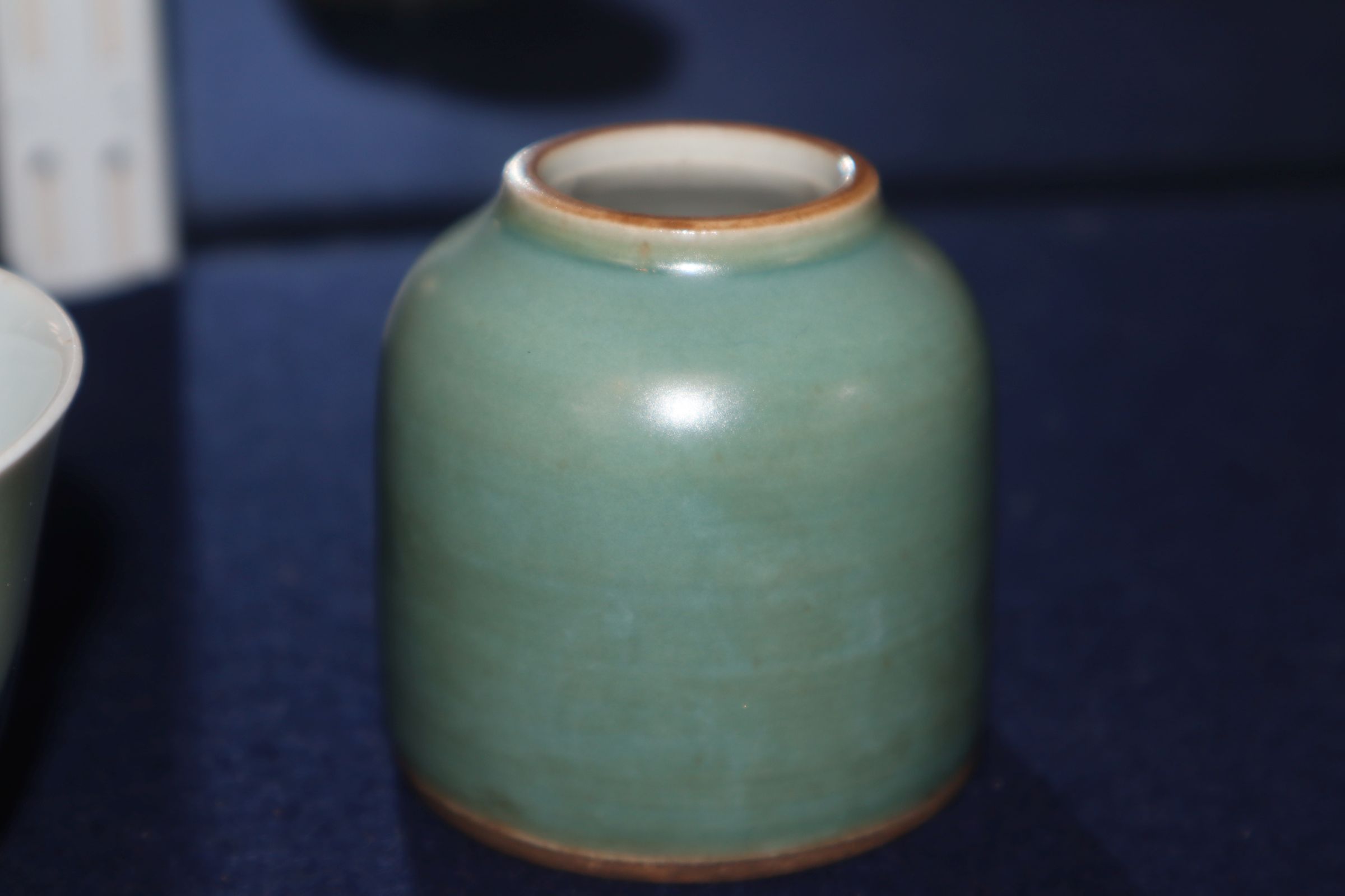 A Chinese blue and white tea bowl and a Chinese green glazed ink pot tallest 6cm - Image 13 of 17