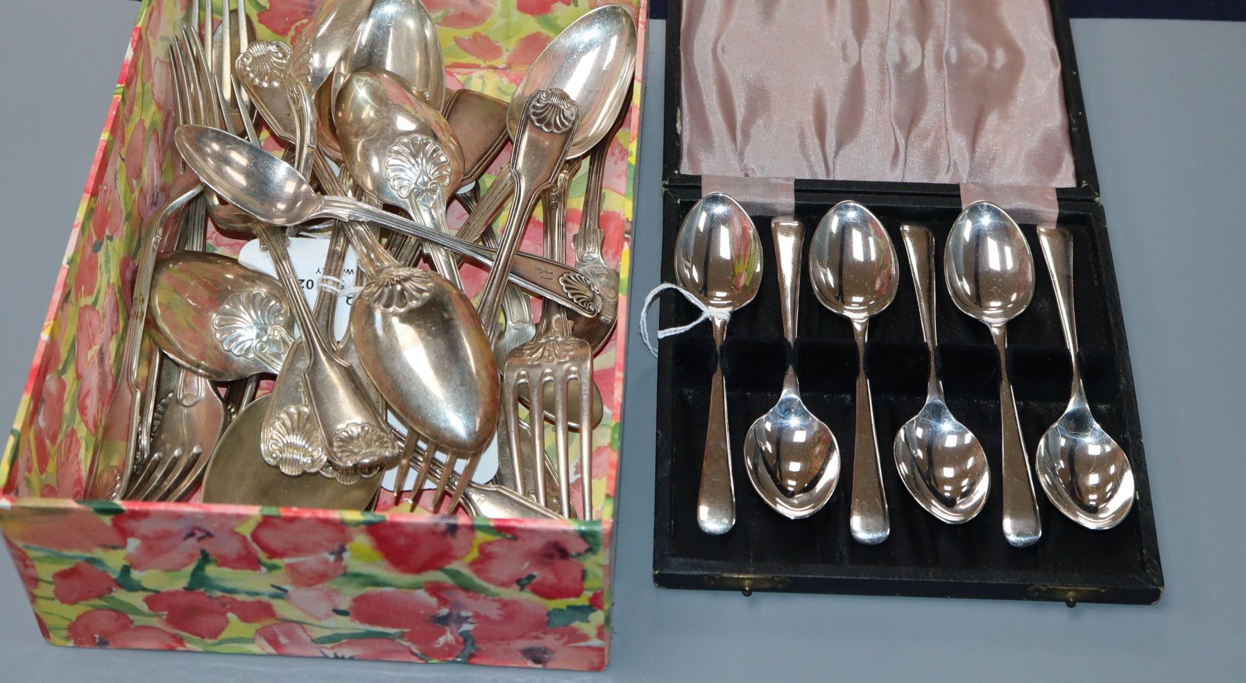 A set of three Victorian silver fiddle and thread pattern tablespoons and a part service of