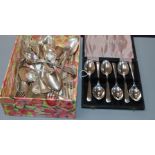 A set of three Victorian silver fiddle and thread pattern tablespoons and a part service of