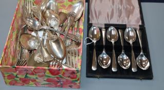A set of three Victorian silver fiddle and thread pattern tablespoons and a part service of