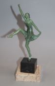 An Art Nouveau style patinated bronze of a female dancer, on marble base height 21cm