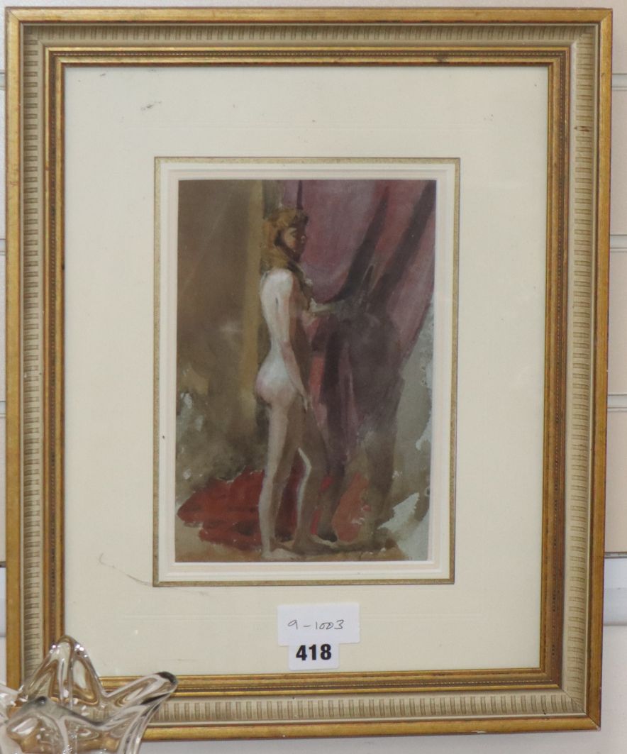English School, watercolour, Standing female nude, inscribed verso 'Brabazon Brabazon' in a later