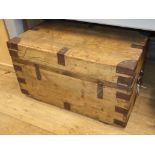 A metal-bound pine chest with rising top W.85cm