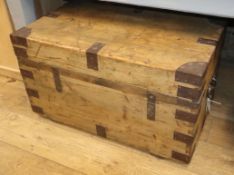 A metal-bound pine chest with rising top W.85cm