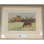 Roger Remington, watercolour, Pony in a field at Betchworth, Surrey, signed, 19 x 29cm