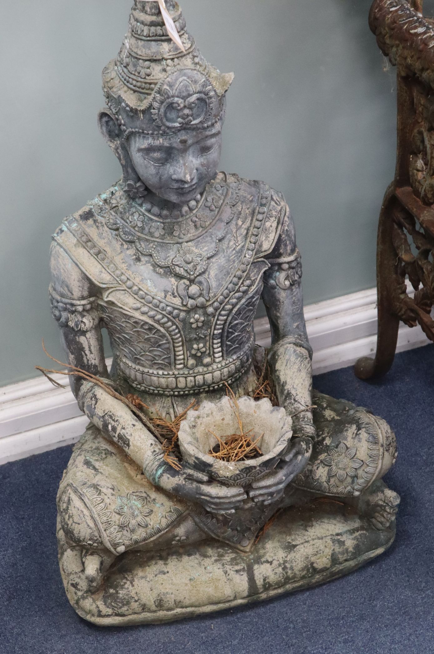 A pair of re-constituted stone Buddha garden ornaments H.80cm - Image 2 of 2