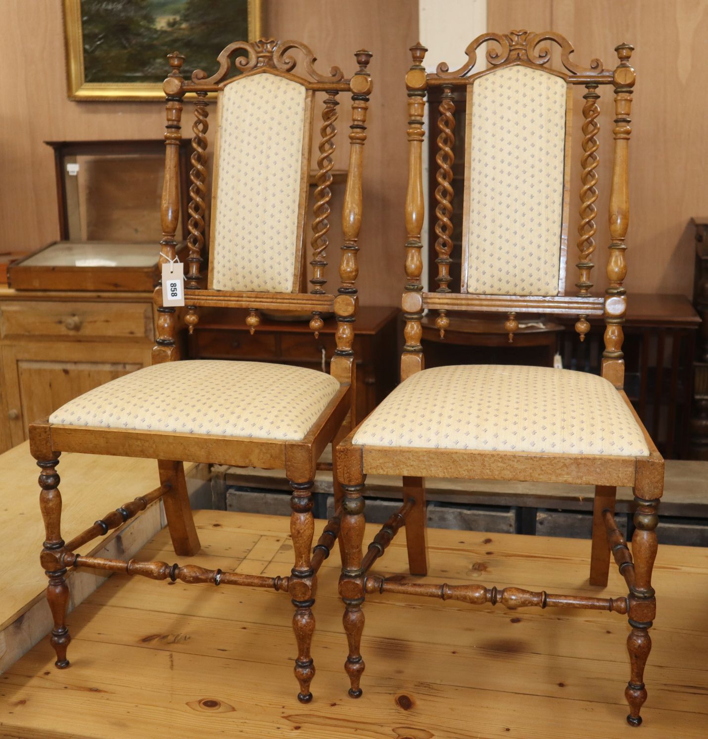 A pair of late Victorian satinwood side chairs