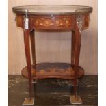 A Louis XV style oval inlaid two tier occasional table H.72cm