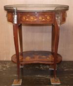 A Louis XV style oval inlaid two tier occasional table H.72cm