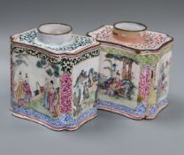 Two 18th century Canton enamel tea caddies height 10cm