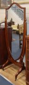 An Edwardian inlaid satinwood cheval mirror H.180cm