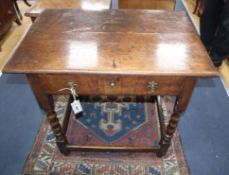 An early 18th century oak side table W.78cm