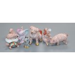 Seven Royal Crown Derby figurines - a turtle, a rat, a pig, a dog, an elephant, rabbits