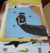 T. WAT and Others, a group of assorted original and stencil artwork including Chimp Selfie and