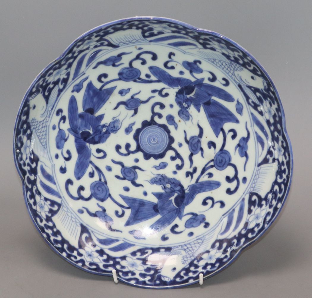 An Arita blue and white lobed dish diameter 30cm