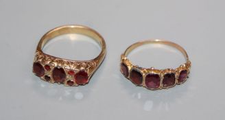 A Victorian garnet five-stone half-hoop ring, yellow metal setting and shank and another 9ct &