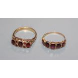 A Victorian garnet five-stone half-hoop ring, yellow metal setting and shank and another 9ct &