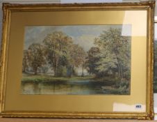 Henry Longley Lander (1836-1903), watercolour, River landscape, 33 x 50cm and a Jo Stewart pastel of