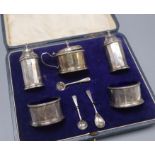 A George V cased 5-piece silver cruet set, by William Neale Ltd.