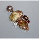 A modern silver, hardstone and gem set pendant by Pruden & Smith, 63mm, with box.