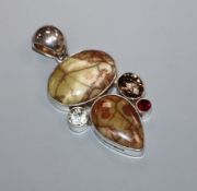 A modern silver, hardstone and gem set pendant by Pruden & Smith, 63mm, with box.