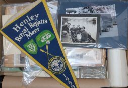 A collection of Henley Royal Regatta ephemera, including photographs, a 1959 Meet flag and other