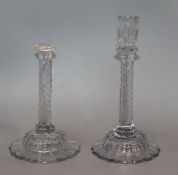 A pair of Georgian cut glass candlesticks height 25cm (a.f.)