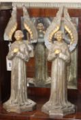 A pair of gilt plaster angels height 48cm