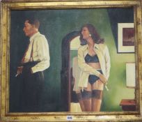 After Jack Vettriano, oil on board, Bedroom interior, 50 x 60cm