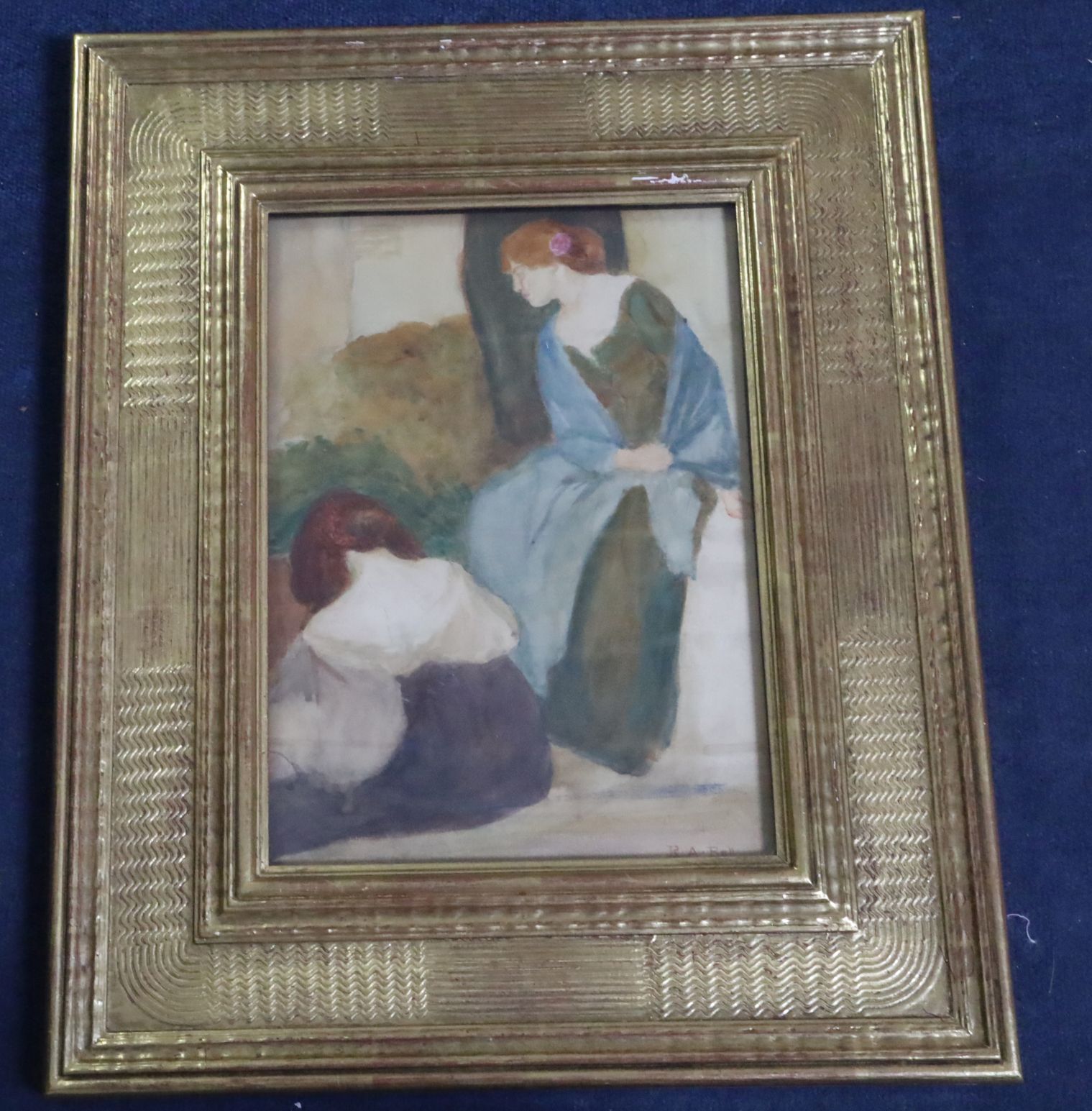 Robert Anning Bell R.W.S (1863-1903)watercolourTwo seated women (study for 'Music by the Water', - Image 2 of 6